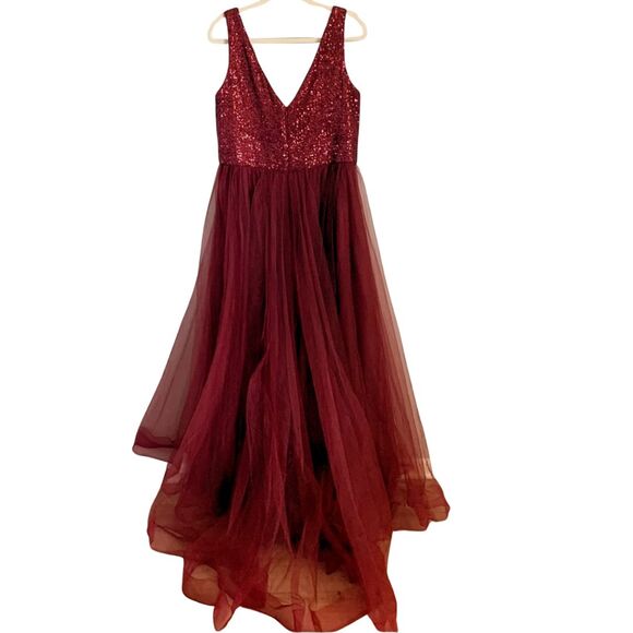 La Femme Sequin Bodice Tulle Gown 14 Red NEW - Picture 5 of 8